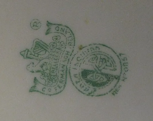 The same harp, wolfhound and tower device with its Gaelic roundel, printed in green, with a small circled registered-trademark symbol above and to the left