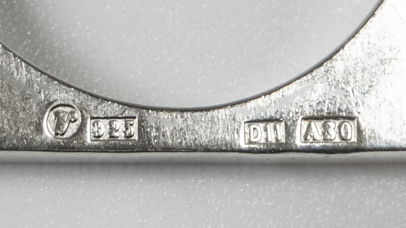 Swedish silver marks including a numeral 925 fineness stamp and a date code in rectangular punches